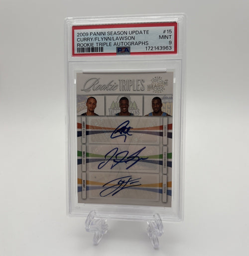 2009 Panini Season Update - Rookie Triple Auto /25 Curry/Flynn/Lawson #15 PSA 9