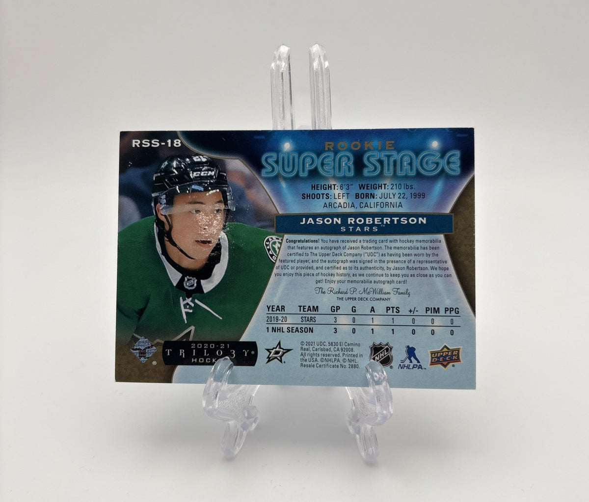 2020-21 Upper Deck Trilogy Super Stage RC Patch Auto /15 Jason Robertson #RSS-18