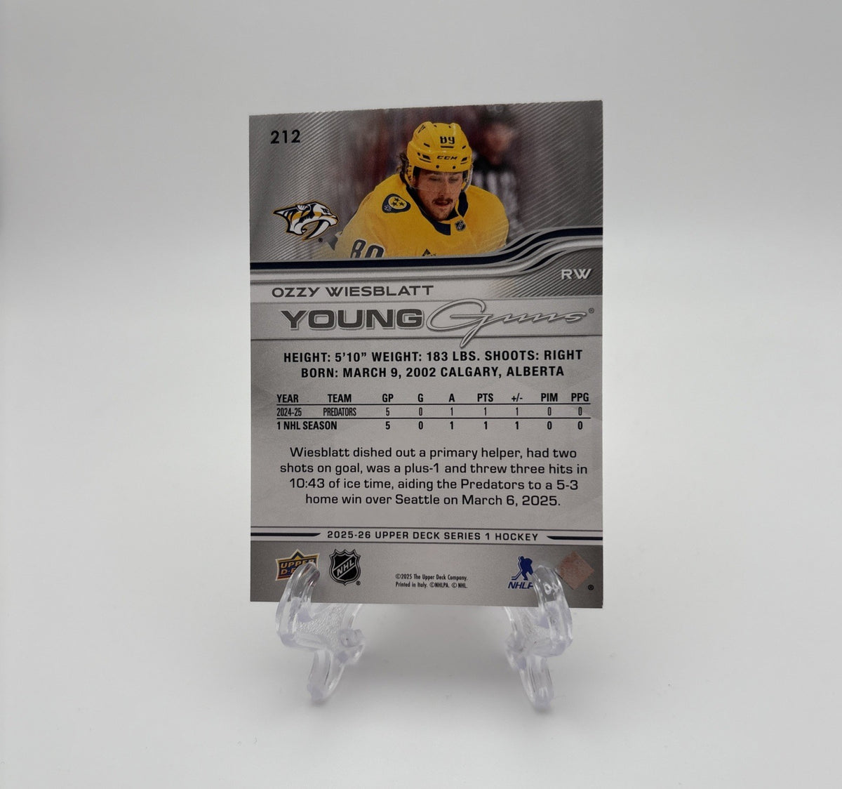 2025-26 Upper Deck Series 1 - Young Guns Ozzy Wiesblatt #212